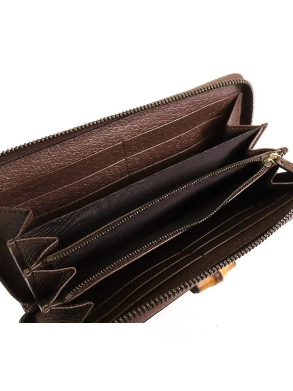 Gucci Bamboo Diana Jumbo GG Wallet Brown Beige Leather Canvas